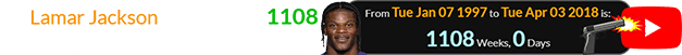 Lamar Jackson was exactly 1108 weeks old for the YouTube shooting: