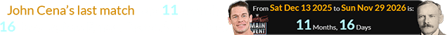 John Cena’s last match was 11 months, 16 days before Ernest Brown’s birthday: