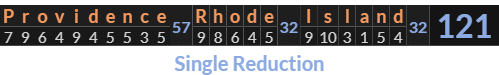 "Providence Rhode Island" = 121 (Single Reduction)