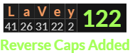 "LaVey" = 122 (Reverse Caps Added)