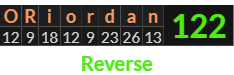 "ORiordan" = 122 (Reverse)