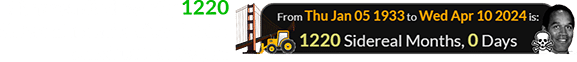 Simpson died exactly 1220 Sidereal months after Bridge construction began: