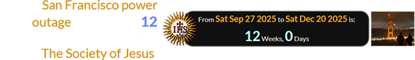 The San Francisco power outage was exactly 12 weeks after the founding date of The Society of Jesus: