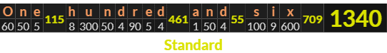 "One hundred and six" = 1340 (Standard)