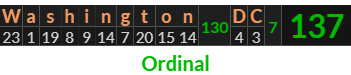 "Washington DC" = 137 (Ordinal)