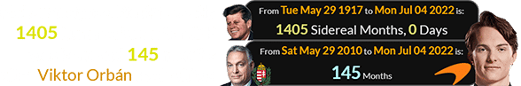 McLaren signed Piastri exactly 1405 Lunar orbits after JFK was born and 145 months after Viktor Orbán took office: