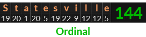"Statesville" = 144 (Ordinal)
