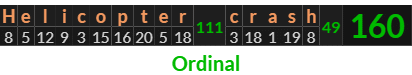 "Helicopter crash" = 160 (Ordinal)