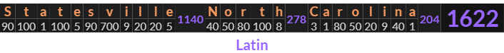 "Statesville North Carolina" = 1622 (Latin)