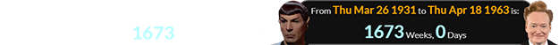 Leonard Nimoy and Conan O’Brien were born exactly 1673 weeks apart: