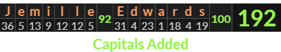 "Jemille Edwards" = 192 (Capitals Added)