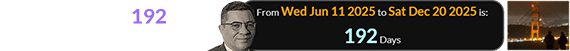 Dec. 20th was 192 days after Lombardi’s birthday: