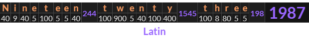 "Nineteen twenty three" = 1987 (Latin)