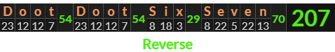 "Doot Doot Six Seven" = 207 (Reverse)