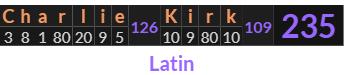 "Charlie Kirk" = 235 (Latin)