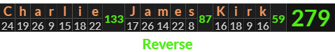 "Charlie James Kirk" = 279 (Reverse)