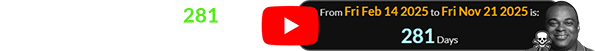 Nov. 21st was a span of 281 days after YouTube’s founding date: