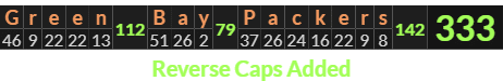 "Green Bay Packers" = 333 (Reverse Caps Added)