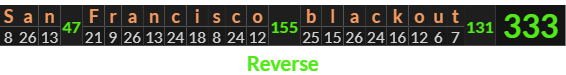 "San Francisco blackout" = 333 (Reverse)