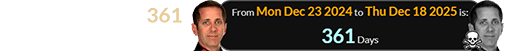 He was a span of 361 days after his birthday: