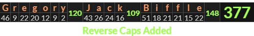 "Gregory Jack Biffle" = 377 (Reverse Caps Added)