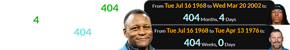 Barry Sanders was born 404 months, 4 days before Jahmyr Gibbs and exactly 404 weeks before Dan Campbell:
