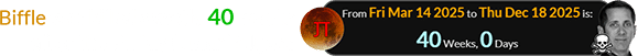 Biffle was killed exactly 40 weeks after the Pi Day Lunar Eclipse: