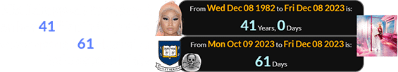 Nicki dropped Pink Friday 2 on her 41st birthday, which was a span of 61 days after Yale’s special date: