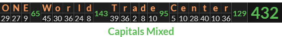 "ONE World Trade Center" = 432 (Capitals Mixed)