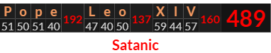 "Pope Leo XIV" = 489 (Satanic)