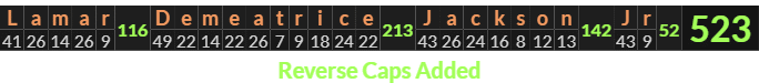 "Lamar Demeatrice Jackson Jr" = 523 (Reverse Caps Added)
