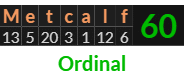 "Metcalf" = 60 (Ordinal)