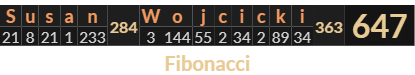 "Susan Wojcicki" = 647 (Fibonacci)