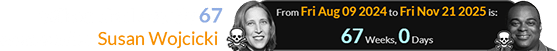Wilson died exactly 67 weeks after Susan Wojcicki: