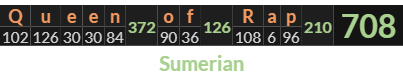 "Queen of Rap" = 708 (Sumerian)