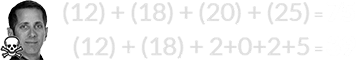 (12) + (18) + (20) + (25) = 75 and 