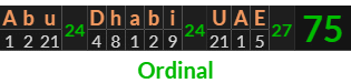 "Abu Dhabi UAE" = 75 (Ordinal)