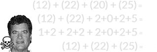 (12) + (22) + (20) + (25) = 79, (12) + (22) + 2+0+2+5 = 43, 1+2 + 2+2 + 2+0+2+5 = 16, and (12) + (22) + (25) = 59