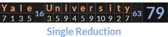 "Yale University" = 79 (Single Reduction)