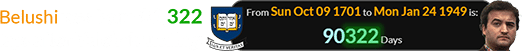 Belushi was born 90,322 days after Yale’s founding: