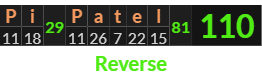 "Pi Patel" = 110 (Reverse)