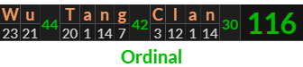 "Wu Tang Clan" = 116 (Ordinal)