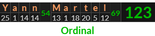 "Yann Martel" = 123 (Ordinal)