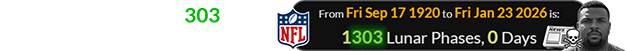 Today marks exactly 1,303 Lunar phases since the NFL was formed: