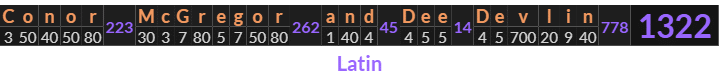 "Conor McGregor and Dee Devlin" = 1322 (Latin)