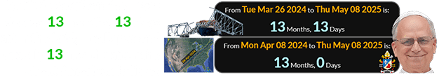 The first American Pope was elected 13 months, 13 days after the bridge collapse and exactly 13 months after the Great American Eclipse: