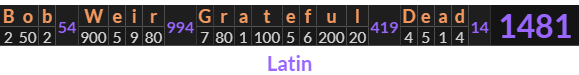 "Bob Weir Grateful Dead" = 1481 (Latin)