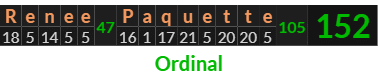 "Renee Paquette" = 152 (Ordinal)