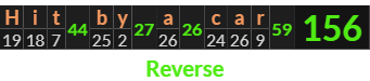 "Hit by a car" = 156 (Reverse)
