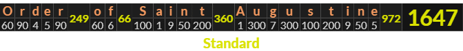 "Order of Saint Augustine" = 1647 (Standard)